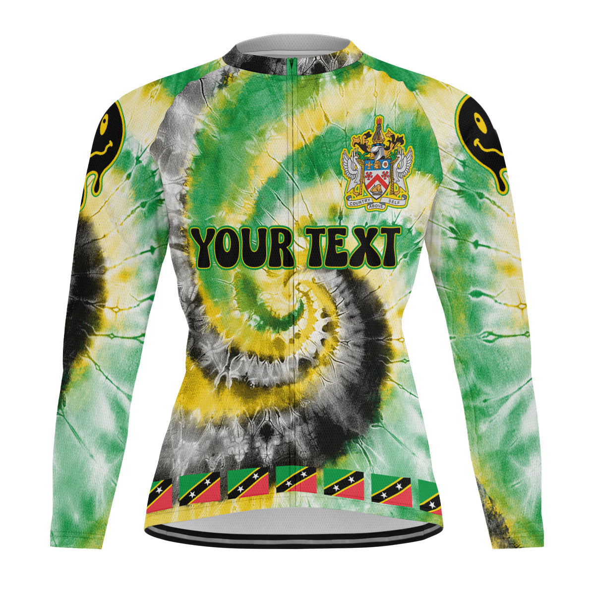 Saint Kitts And Nevis Raglan Men Cycling Jersey Long Sleeve Custom Tie Dye Style 2