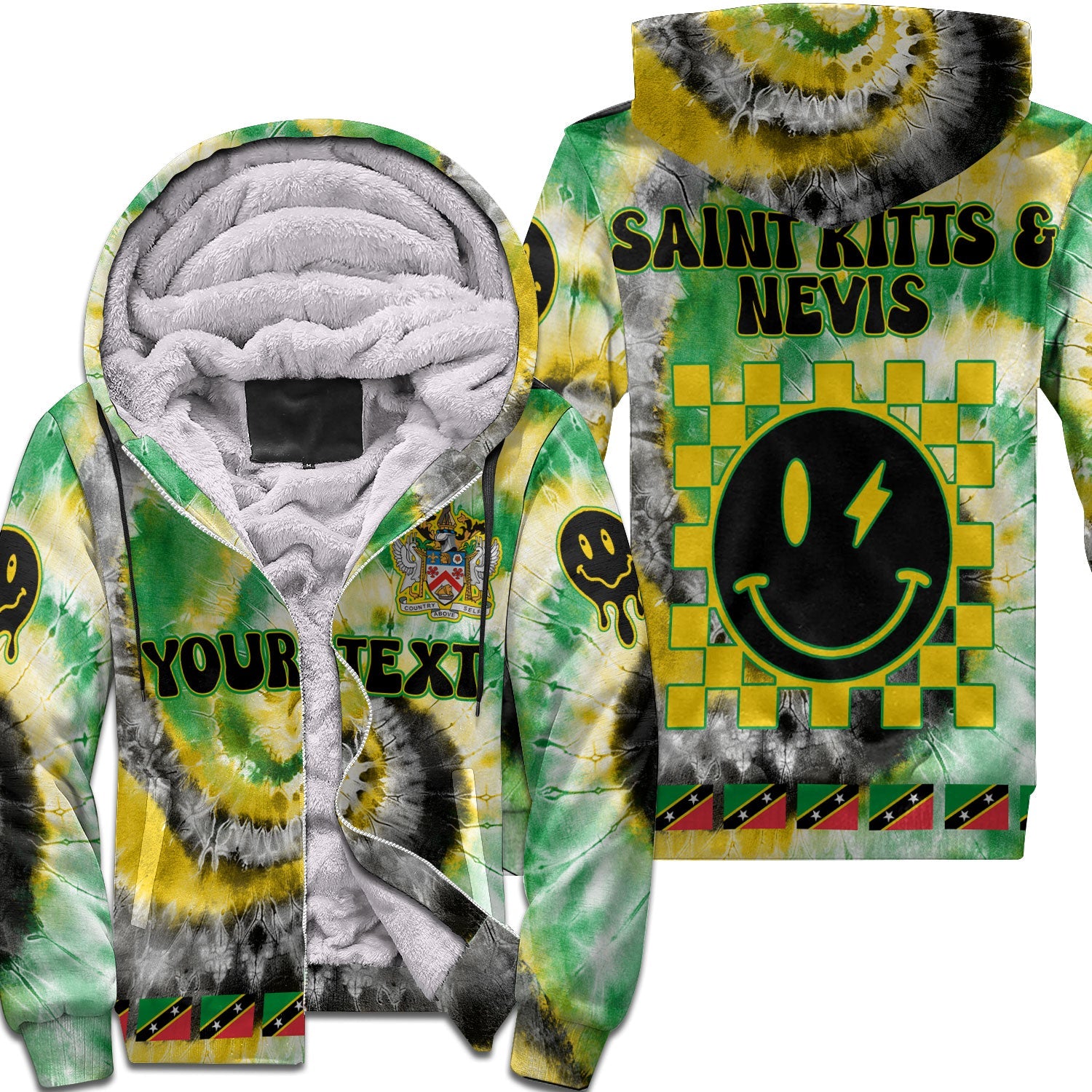 Saint Kitts And Nevis Sherpa Hoodie Custom Tie Dye Style 1