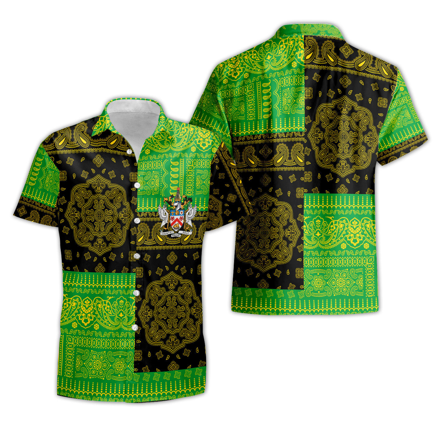 Saint Kitts And Nevis Short Sleeve Shirt Flag And Paisley Basic Style 1