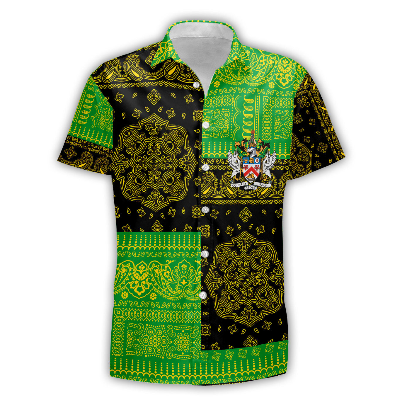 Saint Kitts And Nevis Short Sleeve Shirt Flag And Paisley Basic Style 2