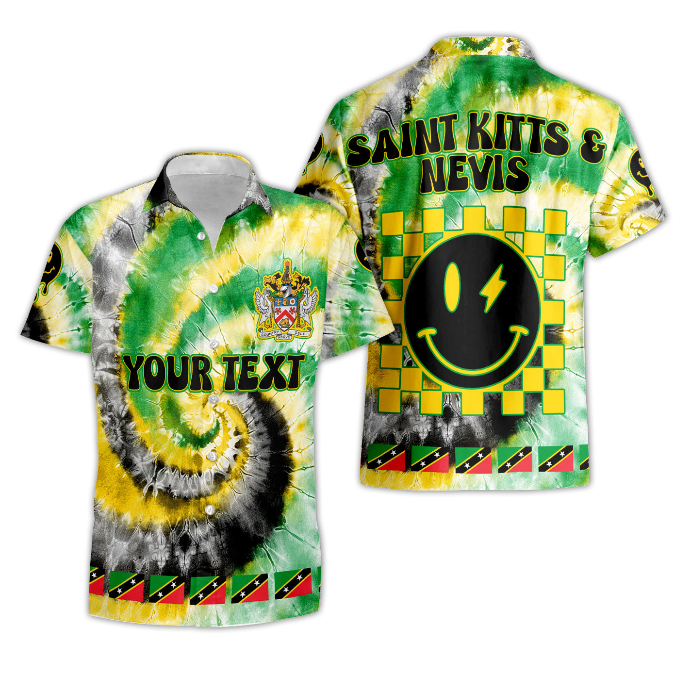 Saint Kitts And Nevis Short Sleeve Shirt Custom Tie Dye Style 3