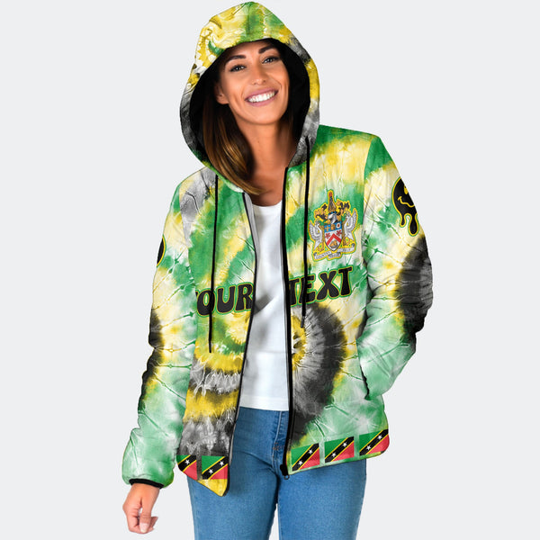 Saint Kitts And Nevis Women Hooded Padded Jacket Custom Tie Dye Style 1