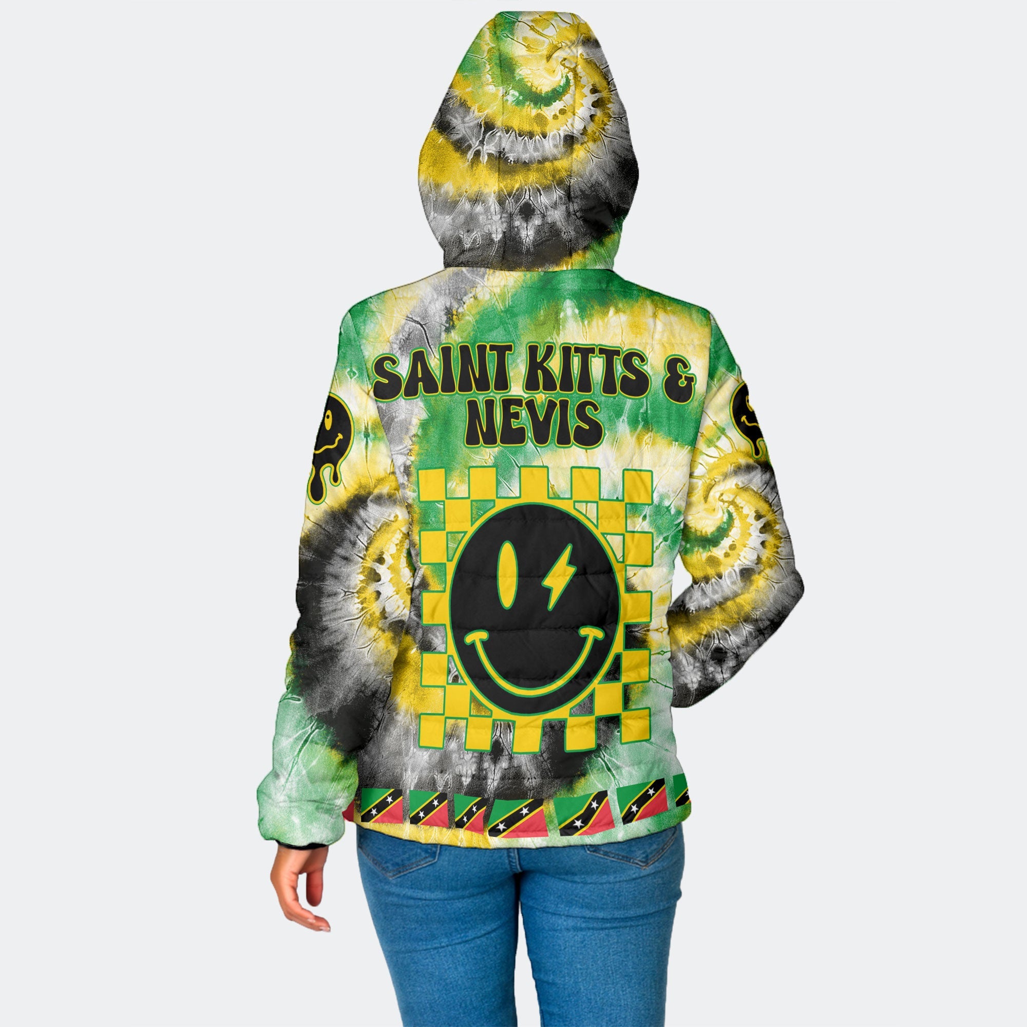 Saint Kitts And Nevis Women Hooded Padded Jacket Custom Tie Dye Style 2