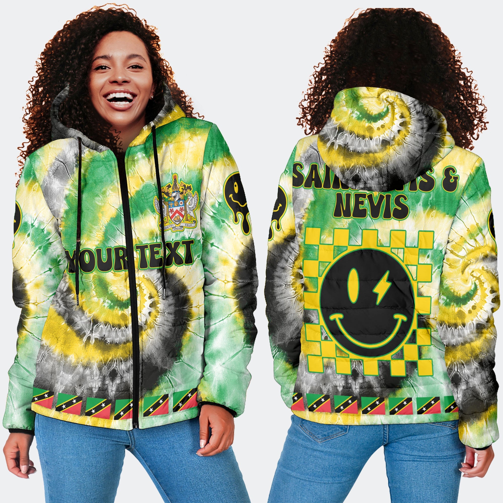 Saint Kitts And Nevis Women Hooded Padded Jacket Custom Tie Dye Style 4