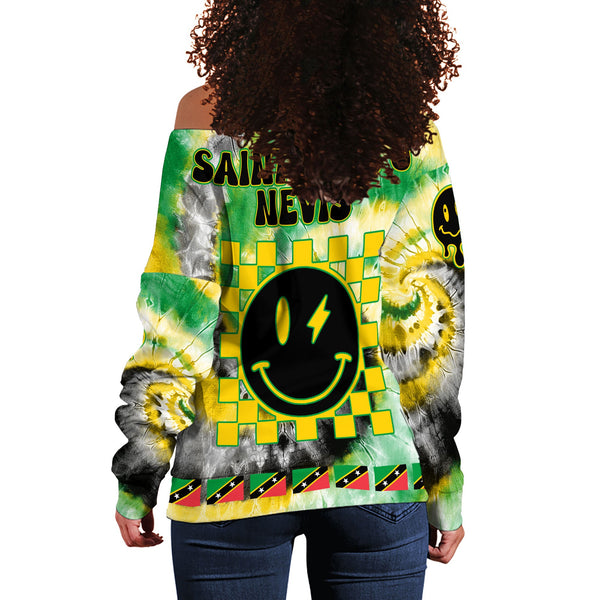 Saint Kitts And Nevis Women Off Shoulder Sweatshirt Custom Tie Dye Style 1