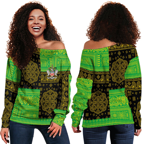 Saint Kitts And Nevis Women Off Shoulder Sweatshirt Flag And Paisley Basic Style 1