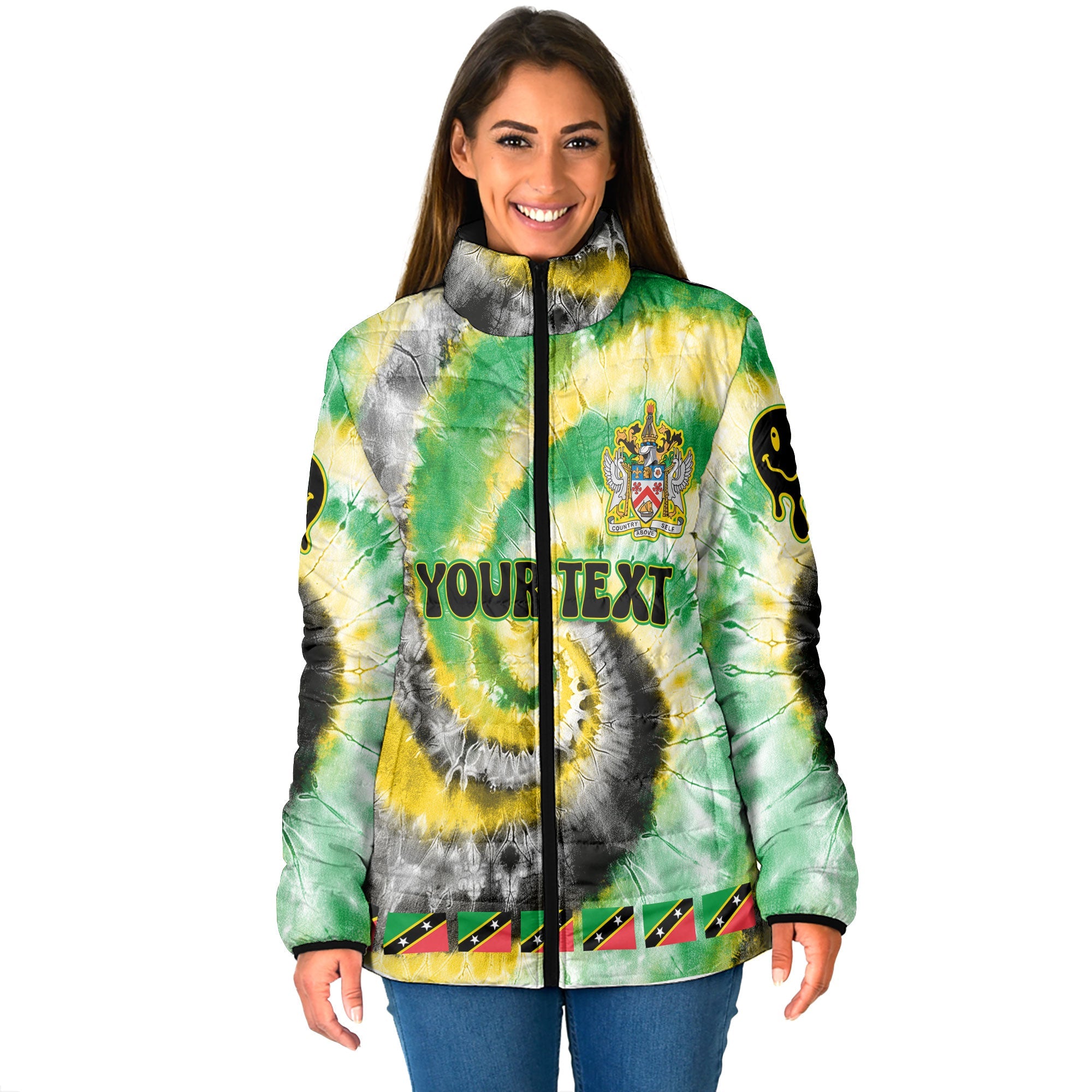 Saint Kitts And Nevis Women Padded Jacket Custom Tie Dye Style 1