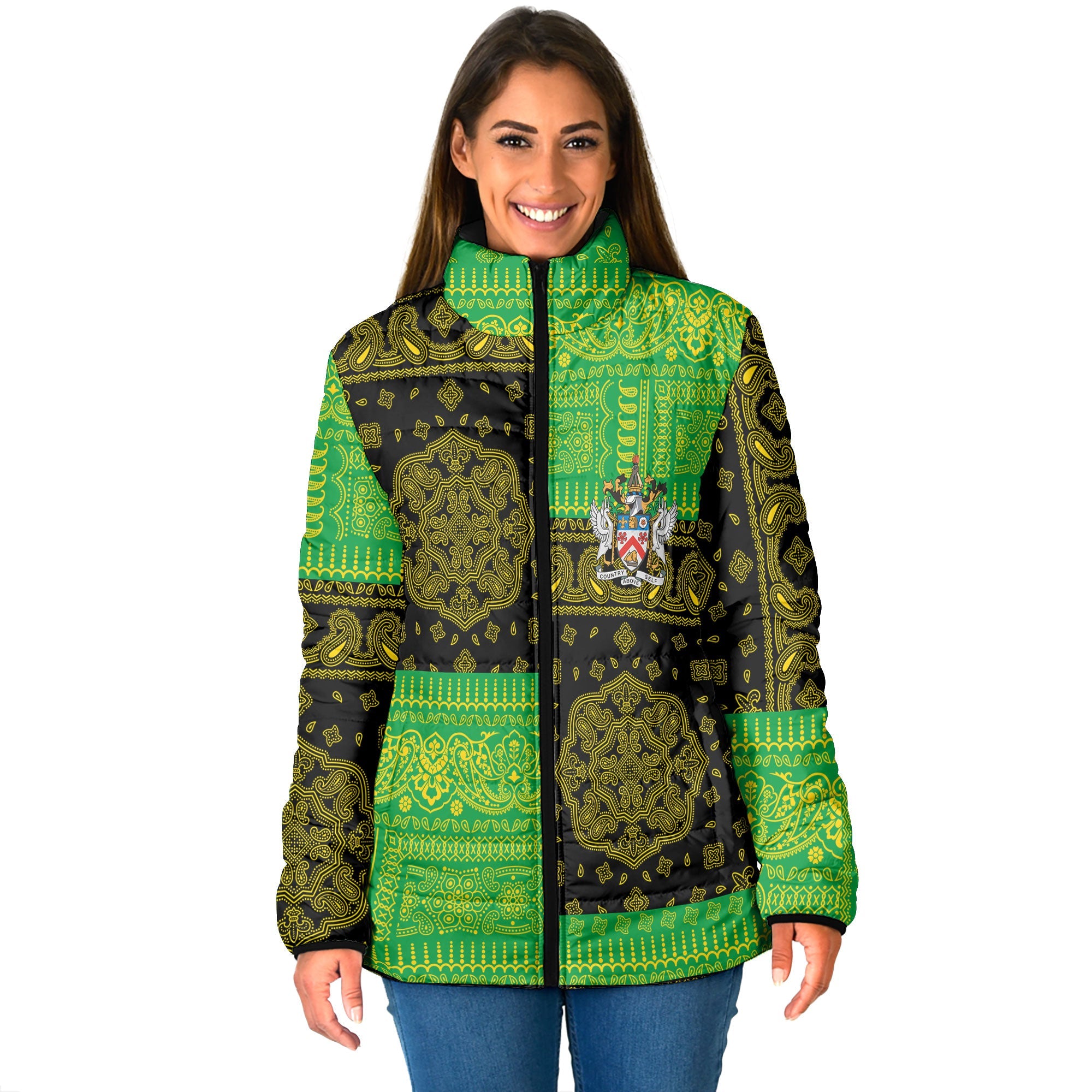 Saint Kitts And Nevis Women Padded Jacket Flag And Paisley Basic Style 1