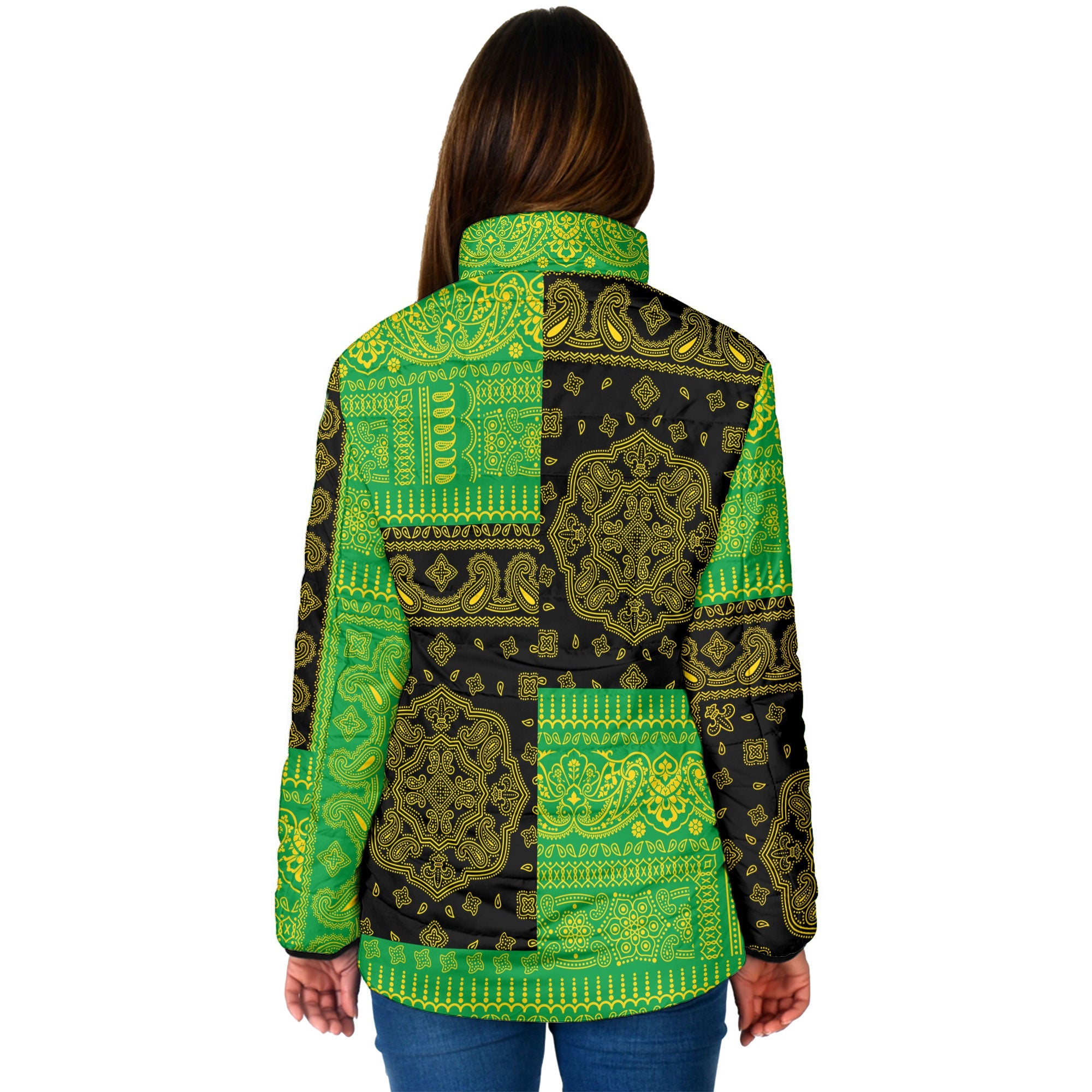 Saint Kitts And Nevis Women Padded Jacket Flag And Paisley Basic Style 2