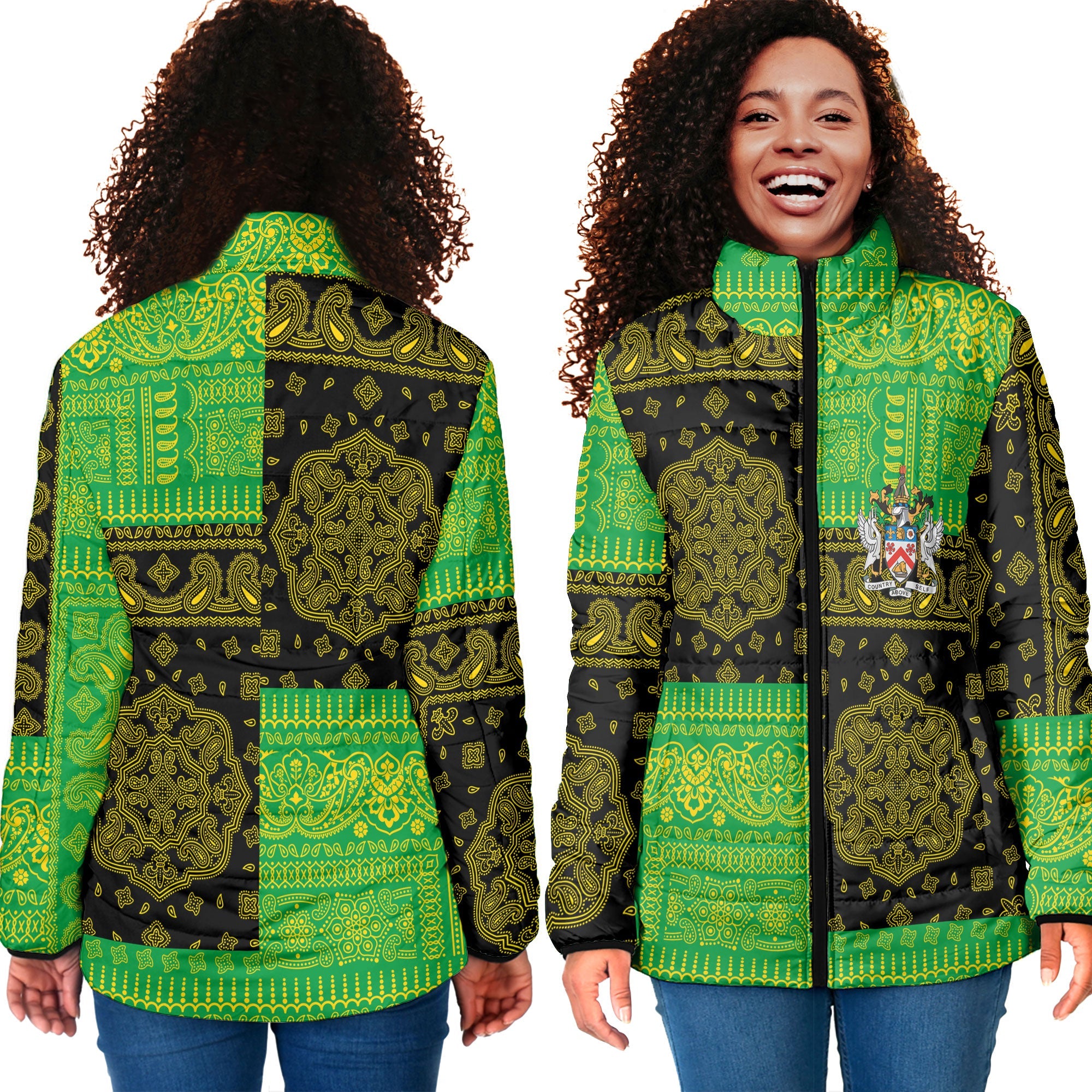 Saint Kitts And Nevis Women Padded Jacket Flag And Paisley Basic Style 4