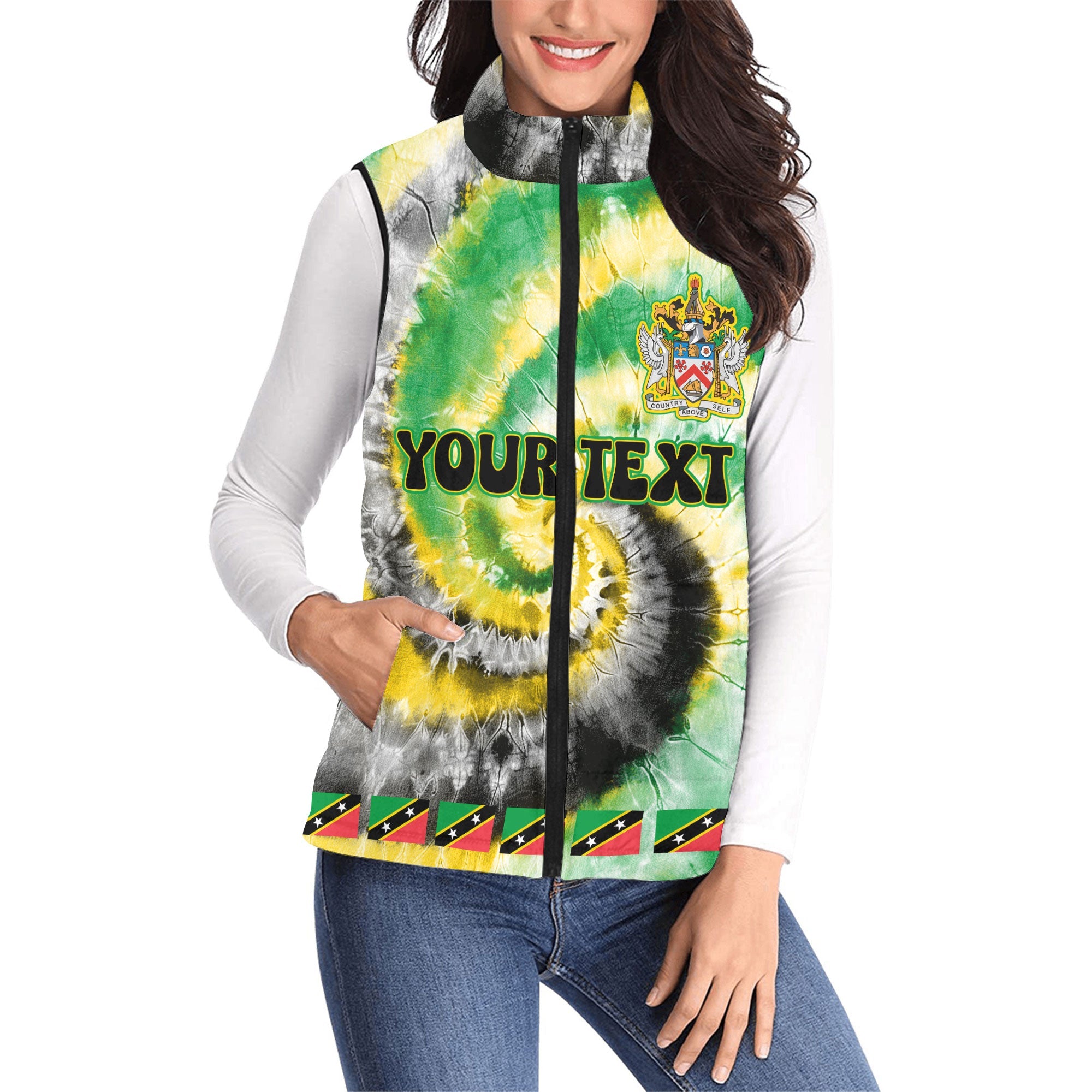 Saint Kitts And Nevis Women Padded Jacket Vest Custom Tie Dye Style 1