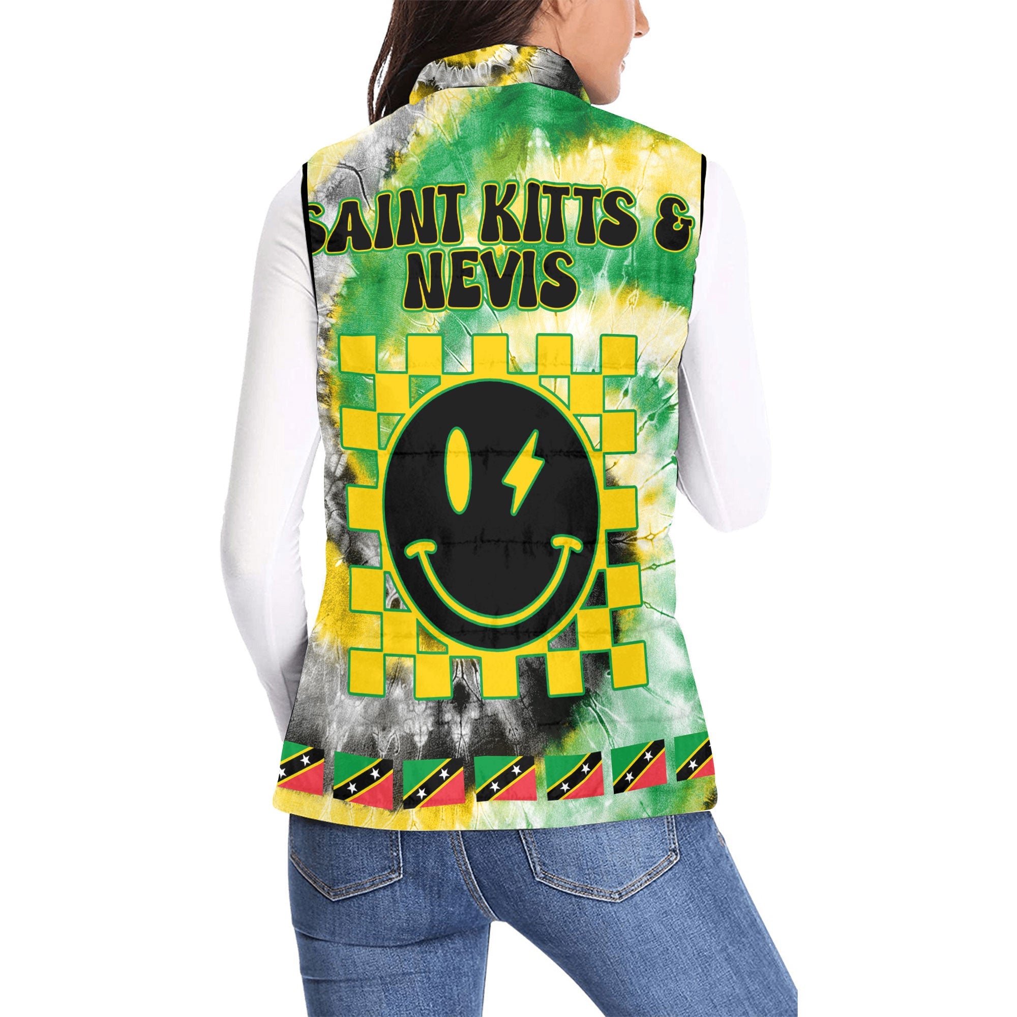 Saint Kitts And Nevis Women Padded Jacket Vest Custom Tie Dye Style 2