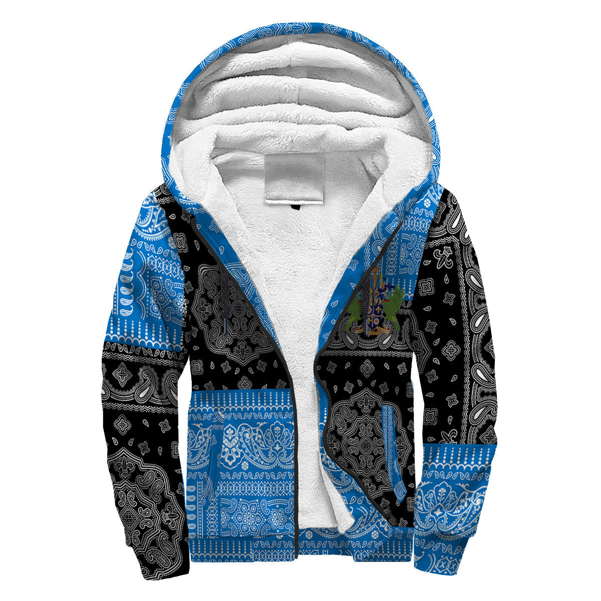 Saint Lucia Sherpa Hoodie Flag And Paisley Basic Style 3