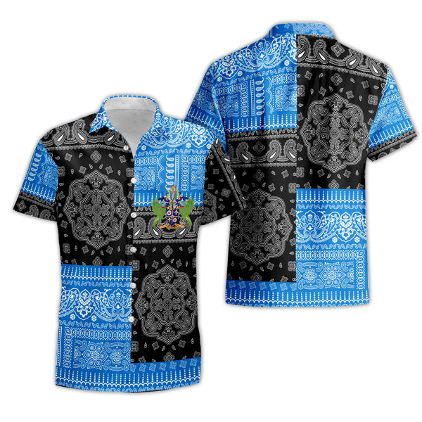 Saint Lucia Short Sleeve Shirt Flag And Paisley Basic Style 1