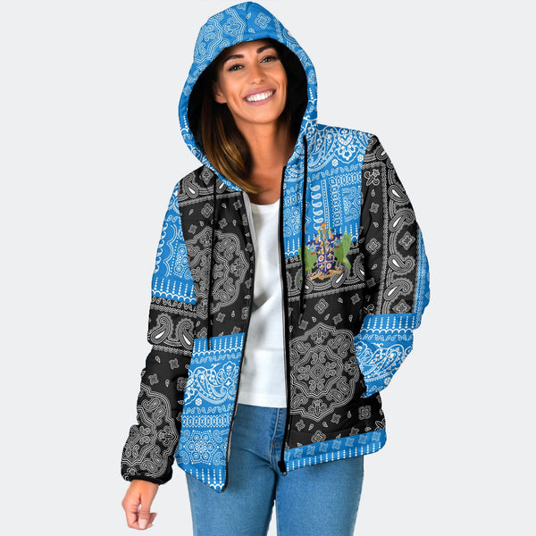 Saint Lucia Women Hooded Padded Jacket Flag And Paisley Basic Style 1