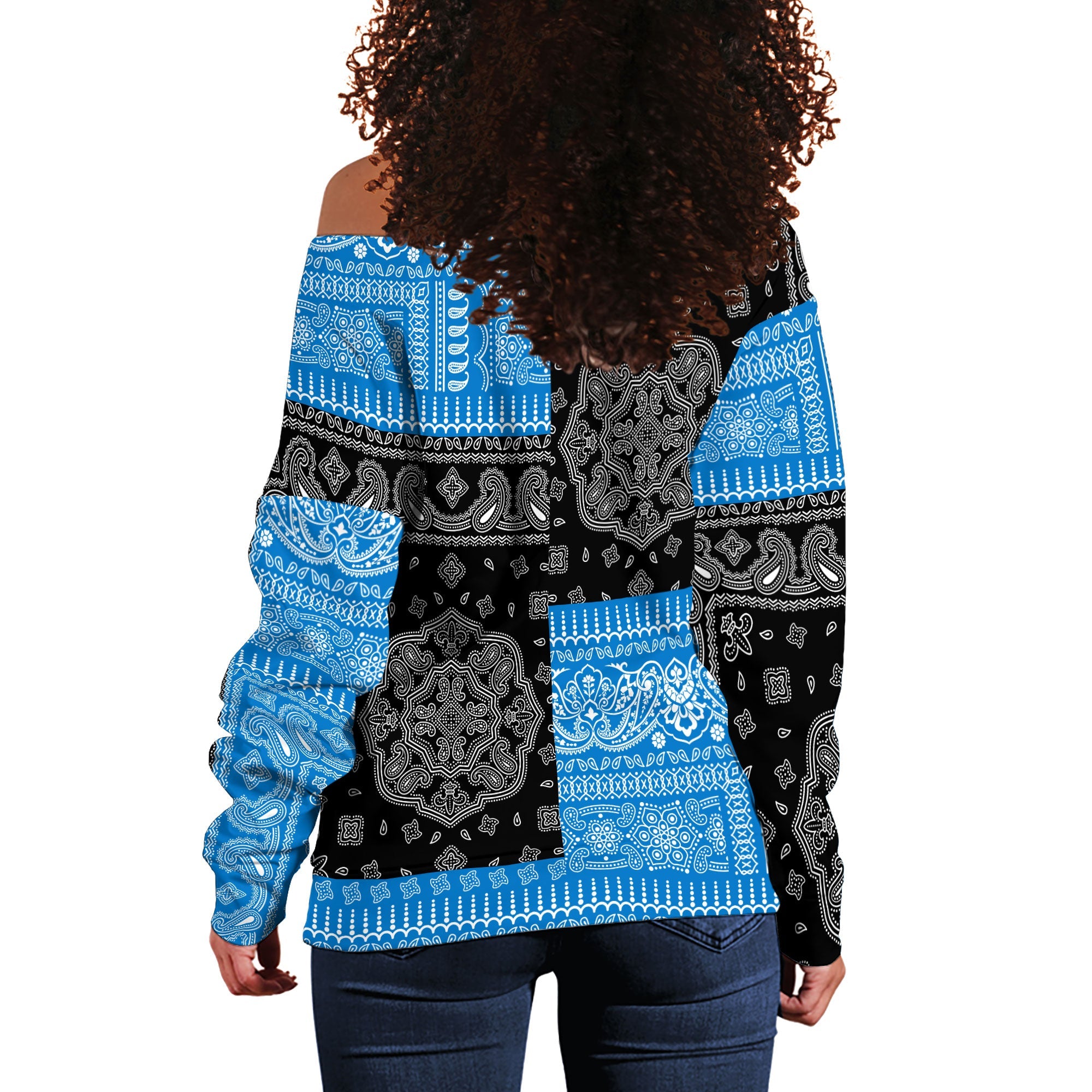 Saint Lucia Women Off Shoulder Sweatshirt Flag And Paisley Basic Style 3