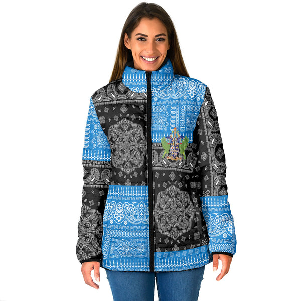 Saint Lucia Women Padded Jacket Flag And Paisley Basic Style 1