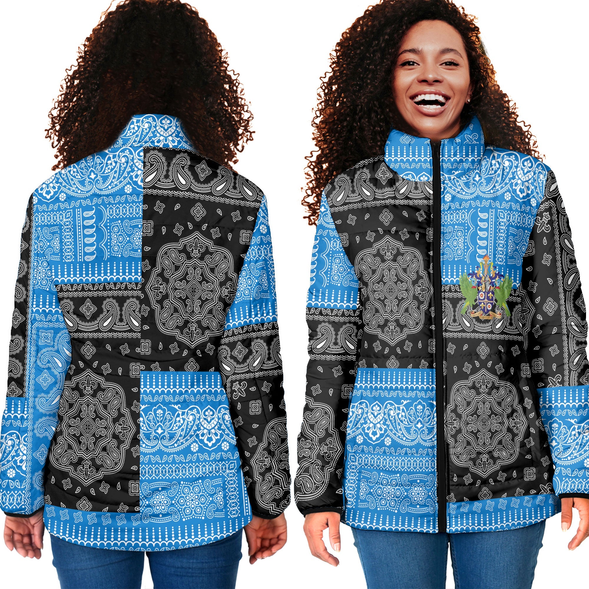 Saint Lucia Women Padded Jacket Flag And Paisley Basic Style 4