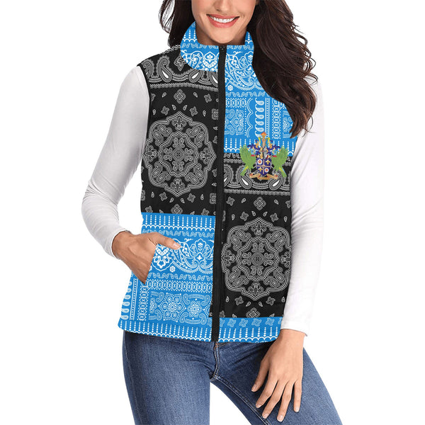 Saint Lucia Women Padded Jacket Vest Flag And Paisley Basic Style 1