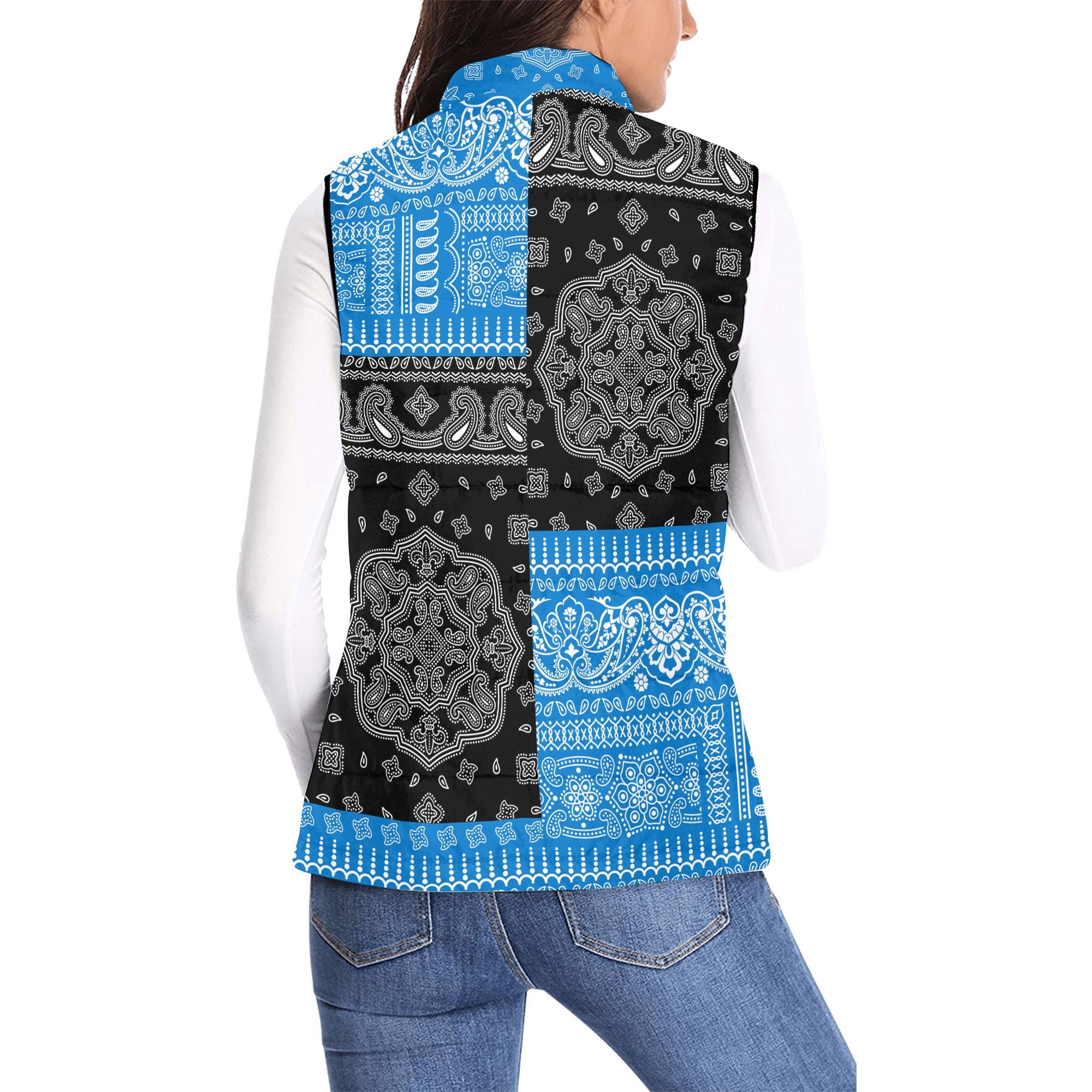 Saint Lucia Women Padded Jacket Vest Flag And Paisley Basic Style 2