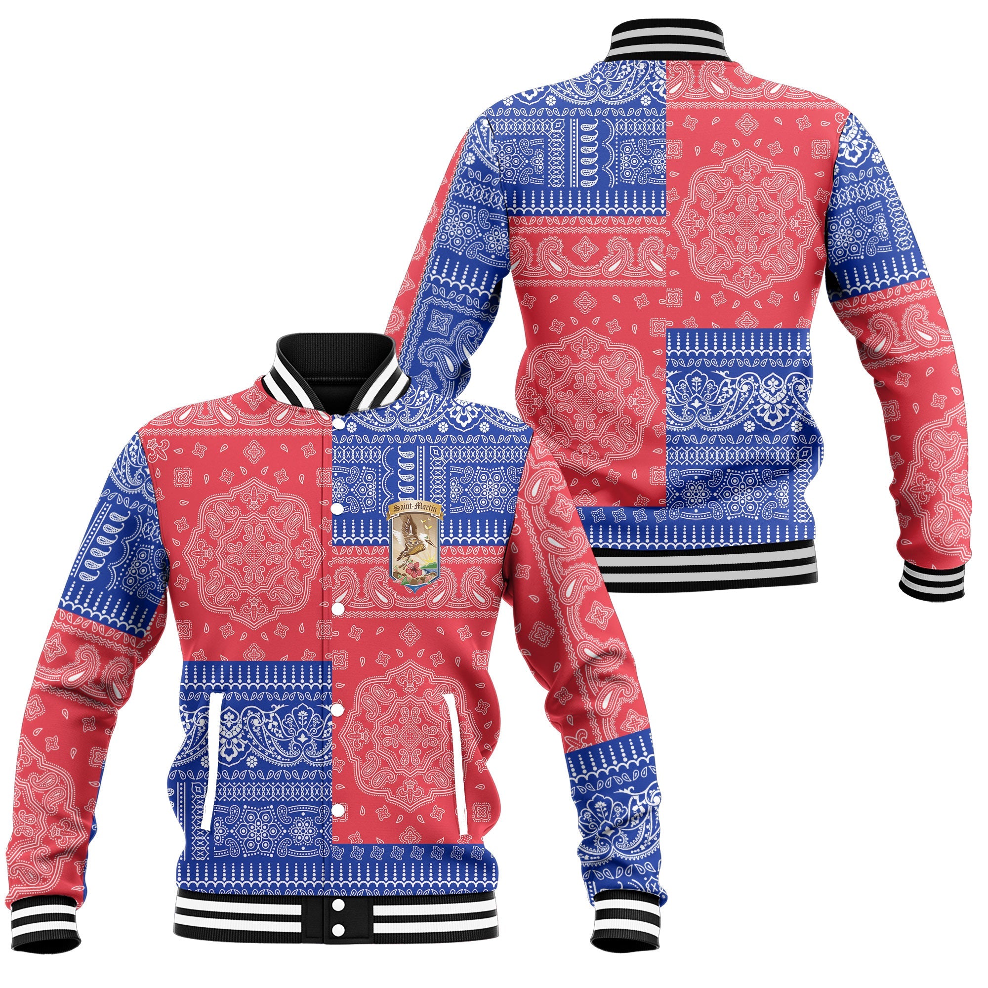 Saint Martin Baseball Jacket Flag And Paisley Basic Style 1