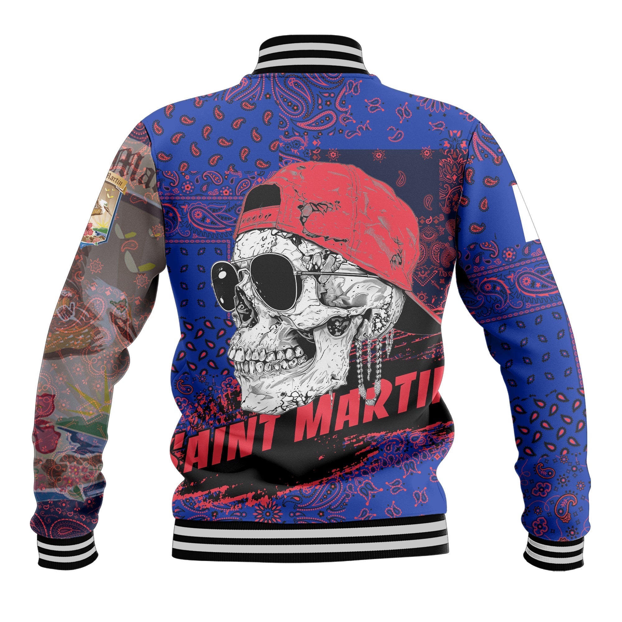 Saint Martin Baseball Jacket Paisley Flag And Skull Style 3