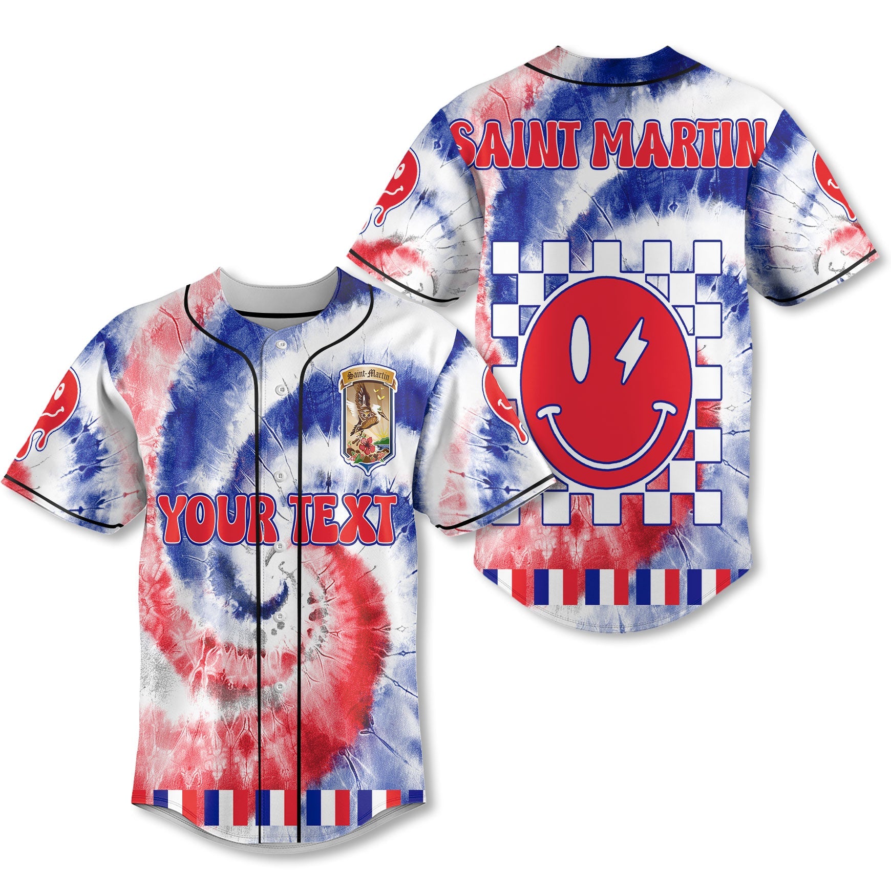 Saint Martin Baseball Jersey Custom Tie Dye Style 1