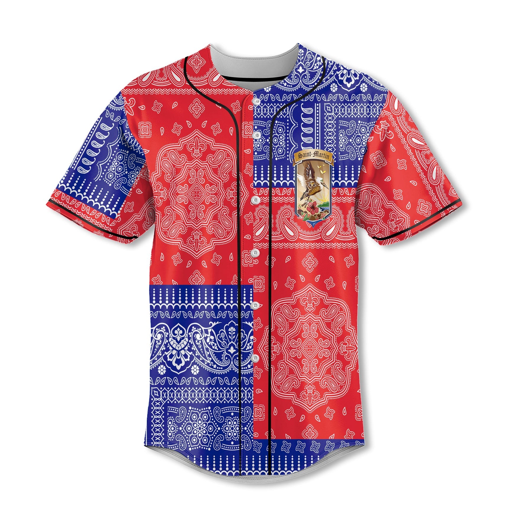 Saint Martin Baseball Jersey Flag And Paisley Basic Style 2