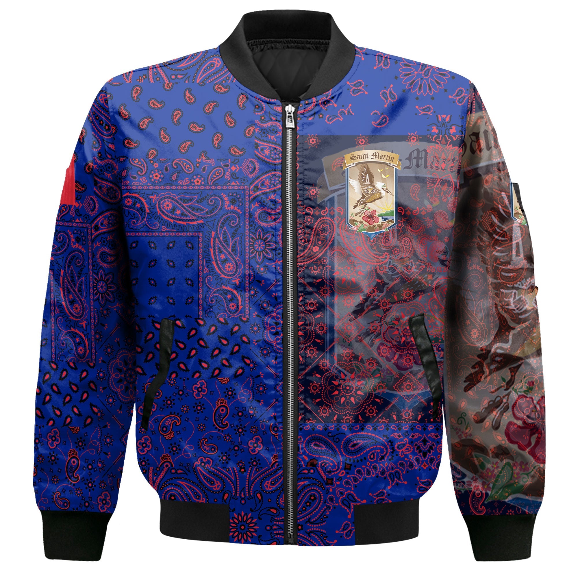 Saint Martin Bomber Jacket Paisley Flag And Skull Style 2