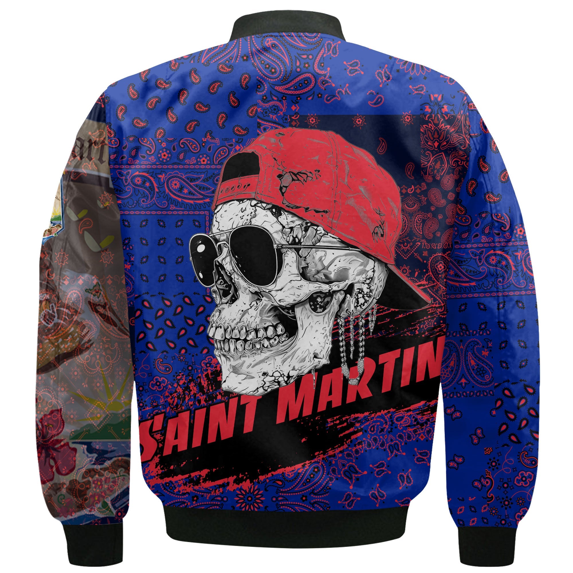 Saint Martin Bomber Jacket Paisley Flag And Skull Style 3