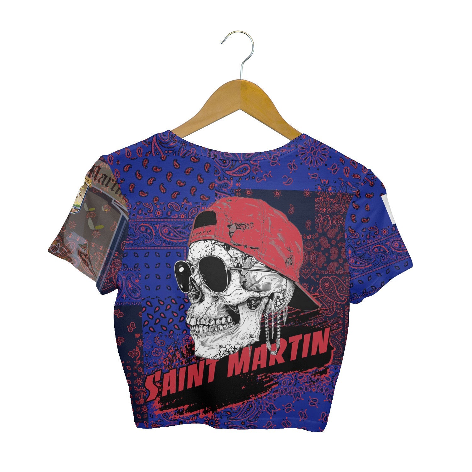 Saint Martin Croptop T Shirt Paisley Flag And Skull Style 2