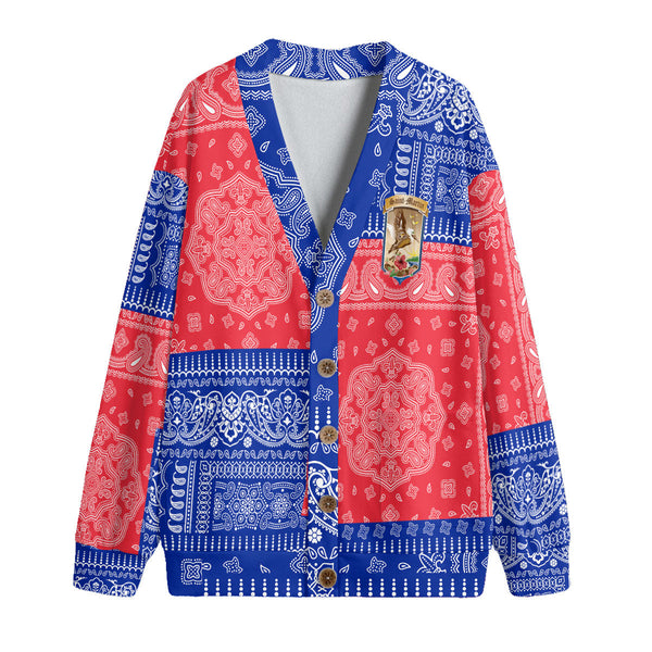 Saint Martin Fleece Cardigan Flag And Paisley Basic Style 1