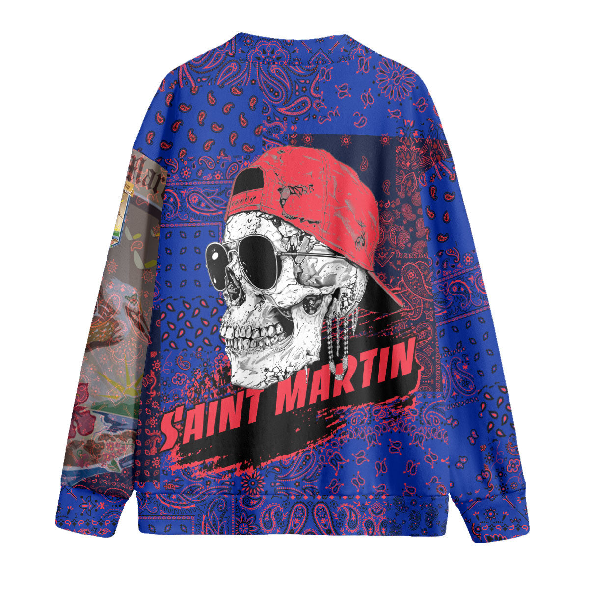 Saint Martin Fleece Cardigan Paisley Flag And Skull Style 2