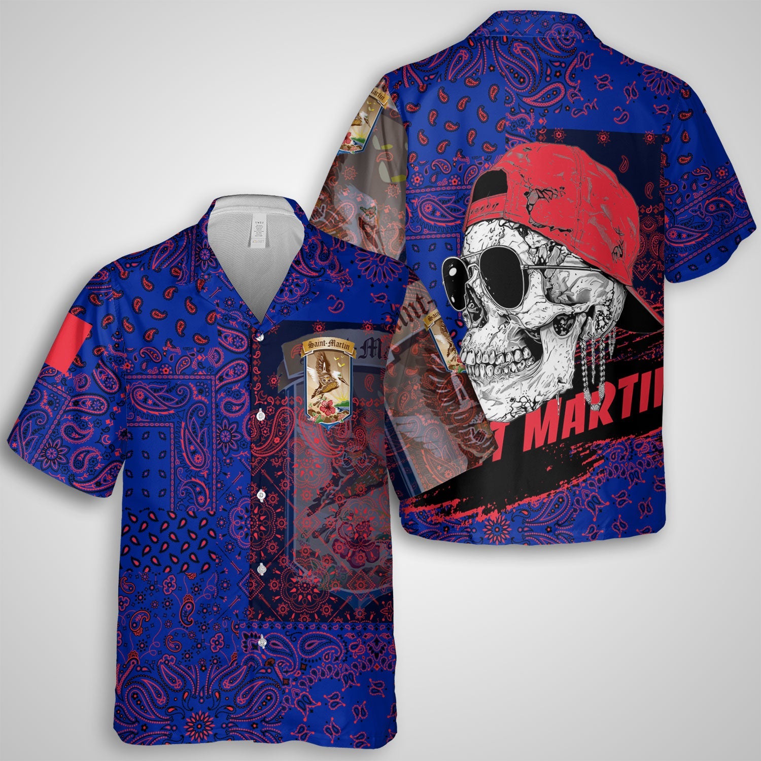 Saint Martin Hawaiian Shirt Paisley Flag And Skull Style 1