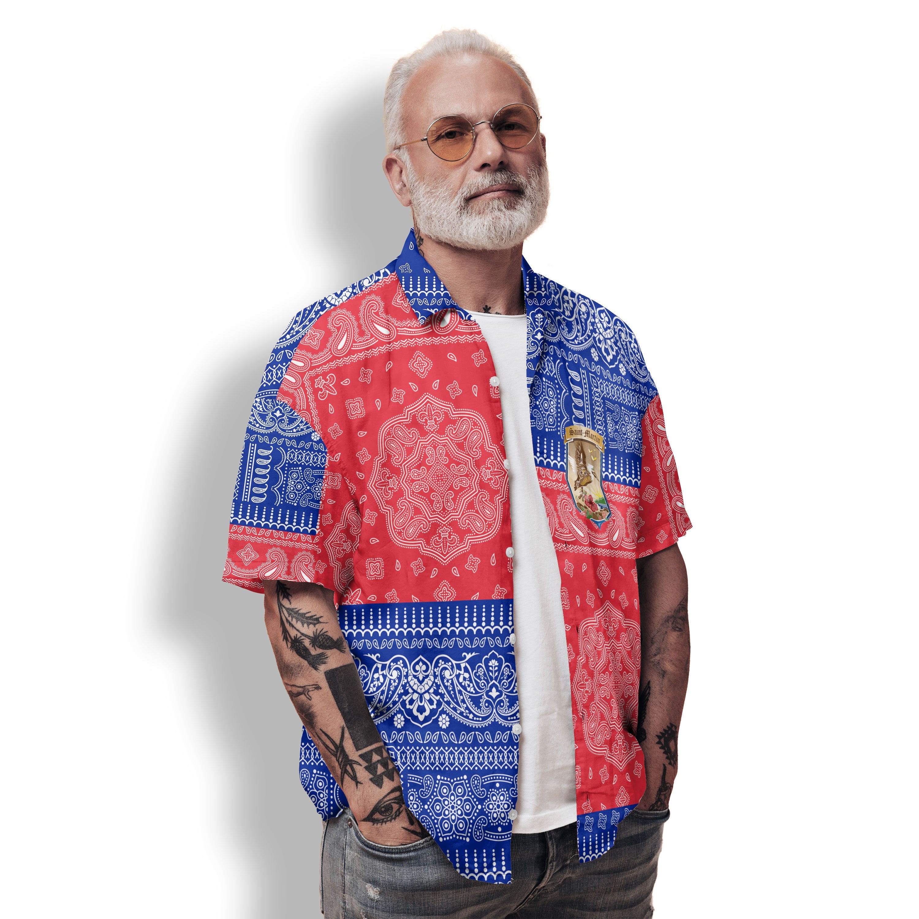 Saint Martin Hawaiian Shirt Flag And Paisley Basic Style 2