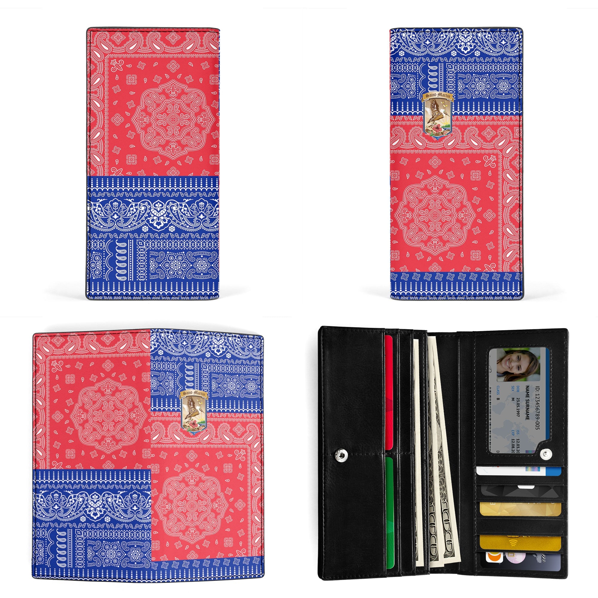 Saint Martin Leather Wallet Flag And Paisley Basic Style 3