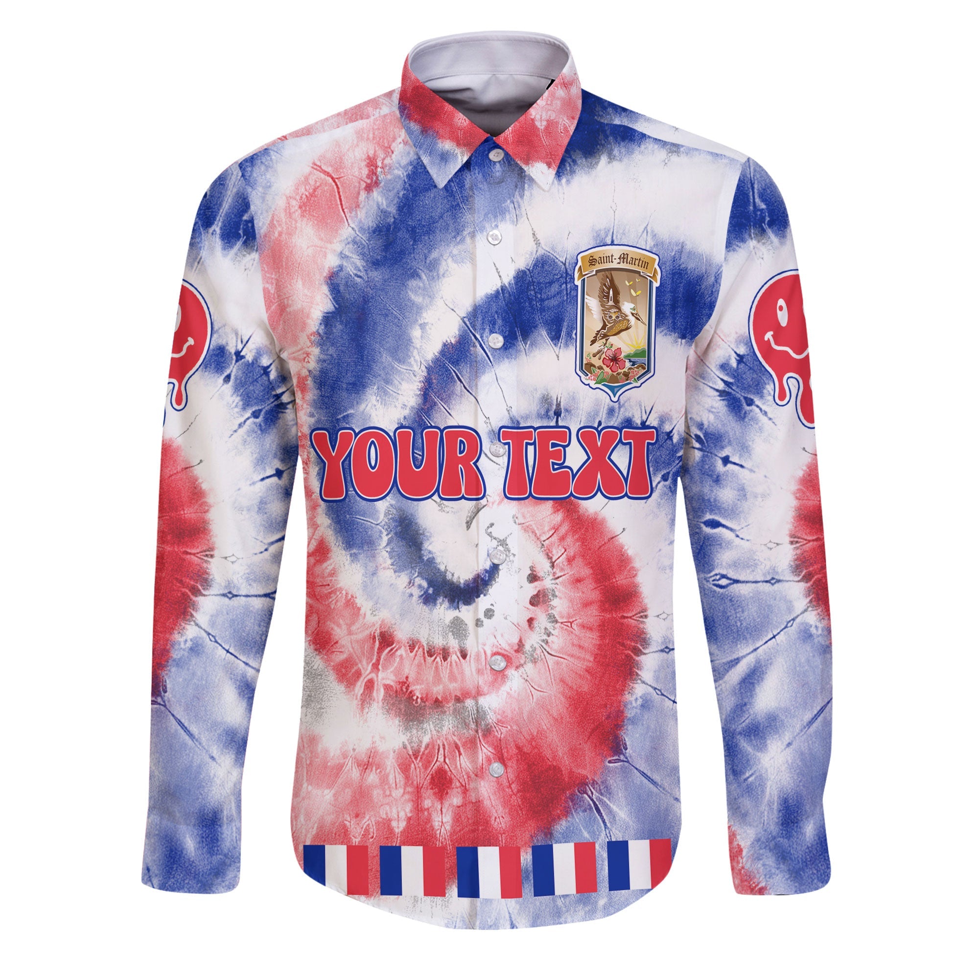 Saint Martin Long Sleeve Button Shirt Custom Tie Dye Style 1