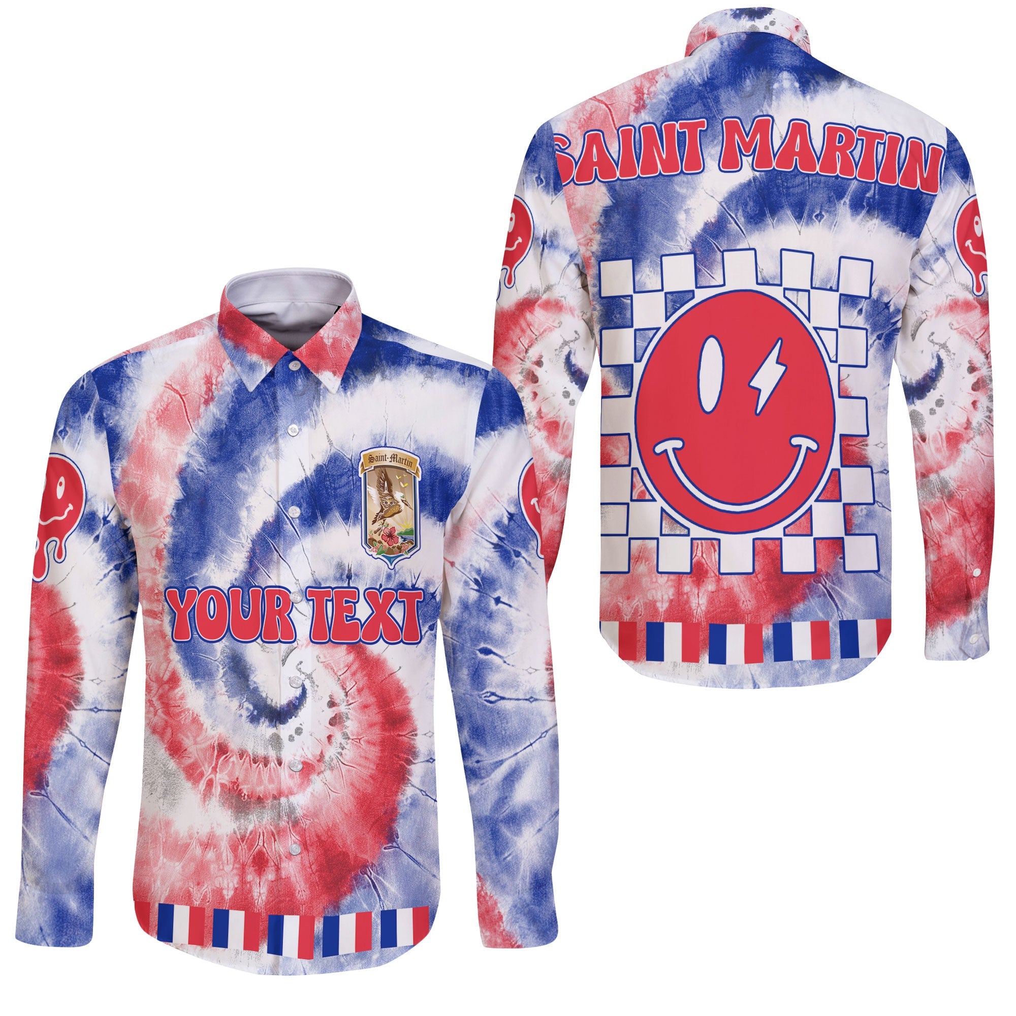 Saint Martin Long Sleeve Button Shirt Custom Tie Dye Style 3