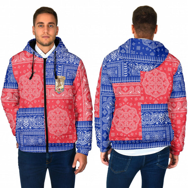 Saint Martin Men Hooded Padded Jacket Flag And Paisley Basic Style 1