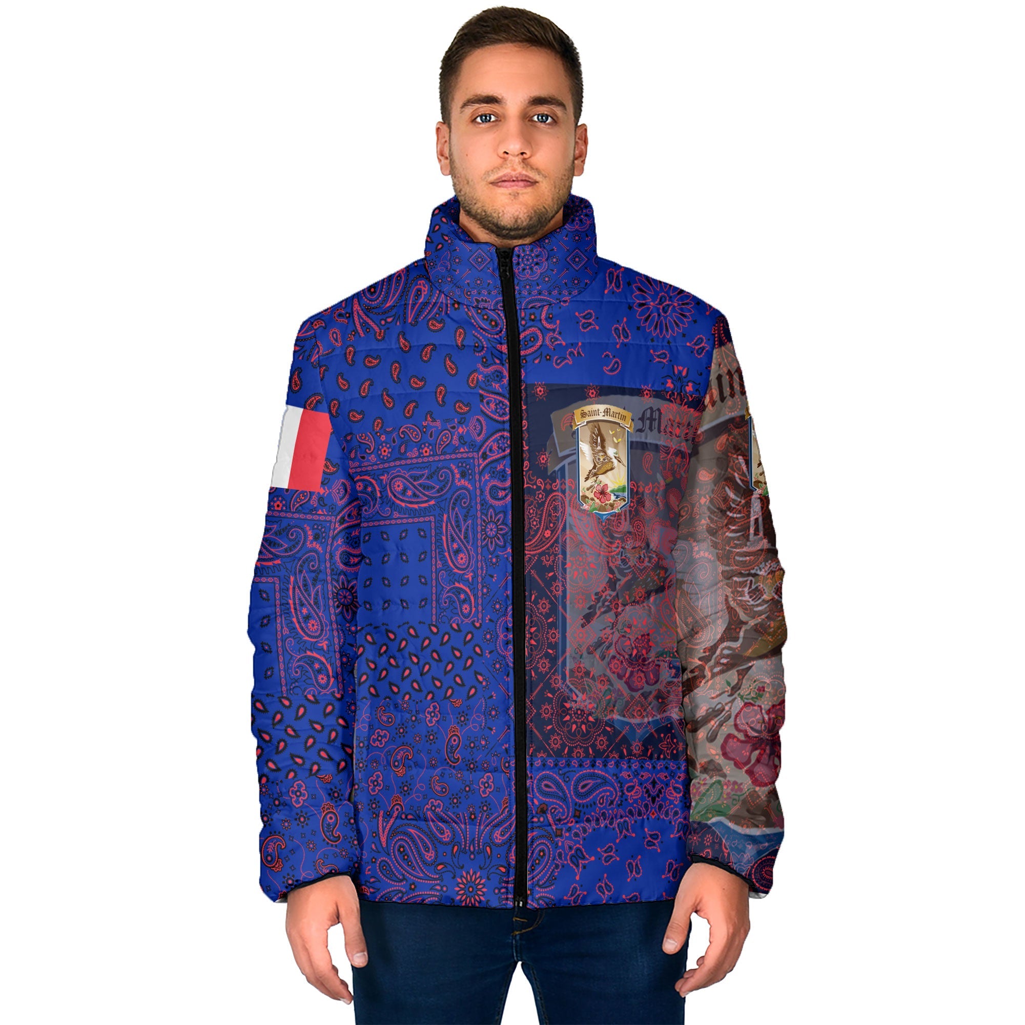 Saint Martin Men Padded Jacket Paisley Flag And Skull Style 1