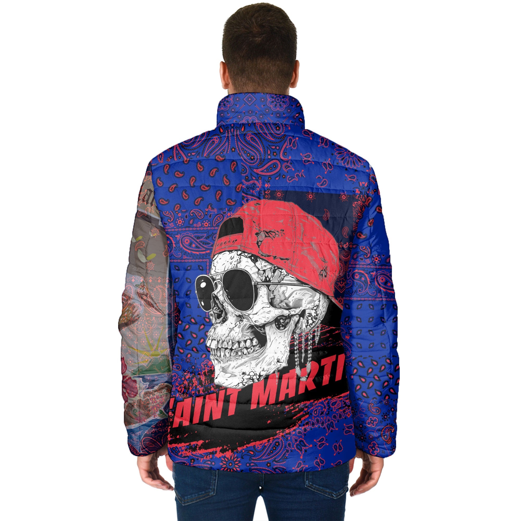 Saint Martin Men Padded Jacket Paisley Flag And Skull Style 2