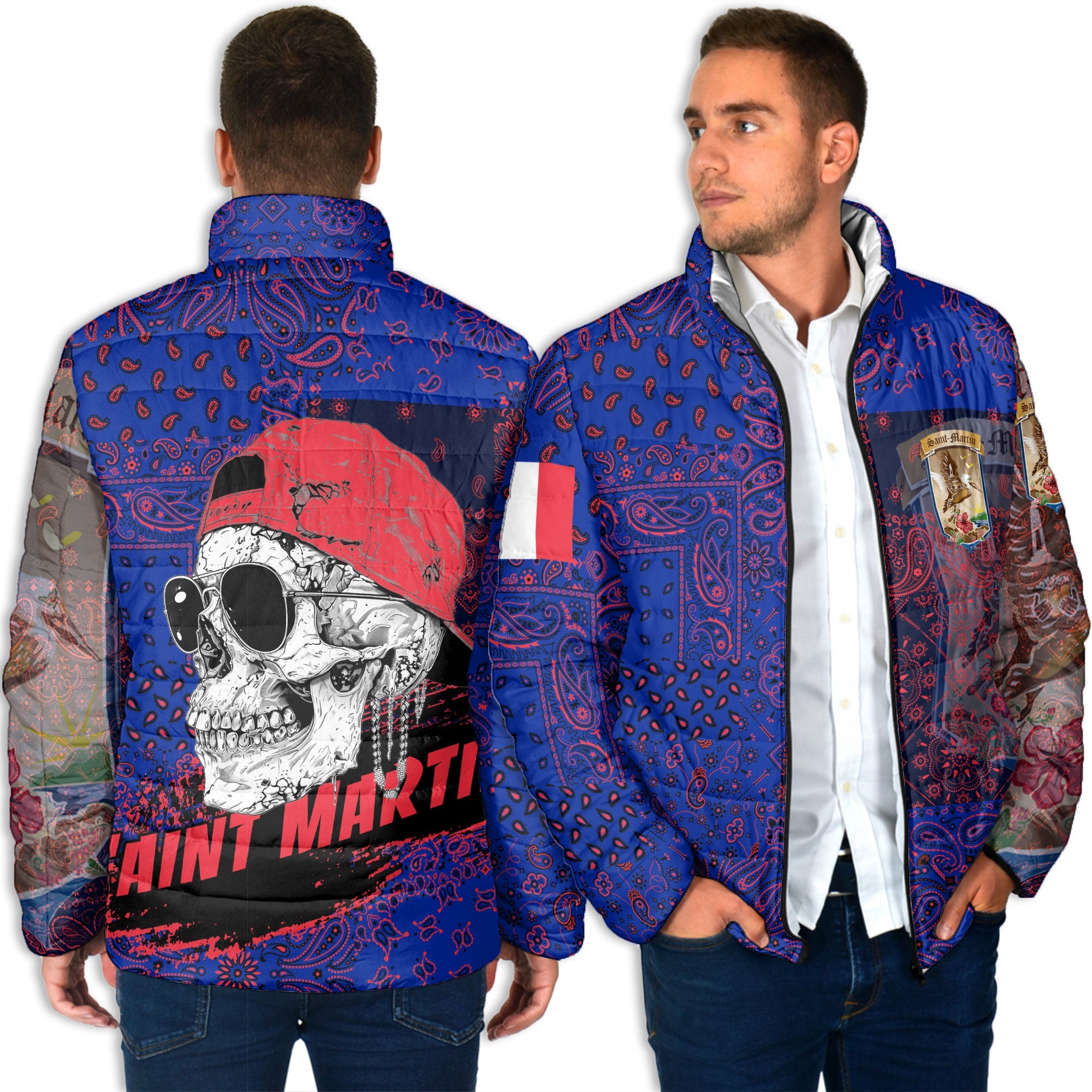 Saint Martin Men Padded Jacket Paisley Flag And Skull Style 4