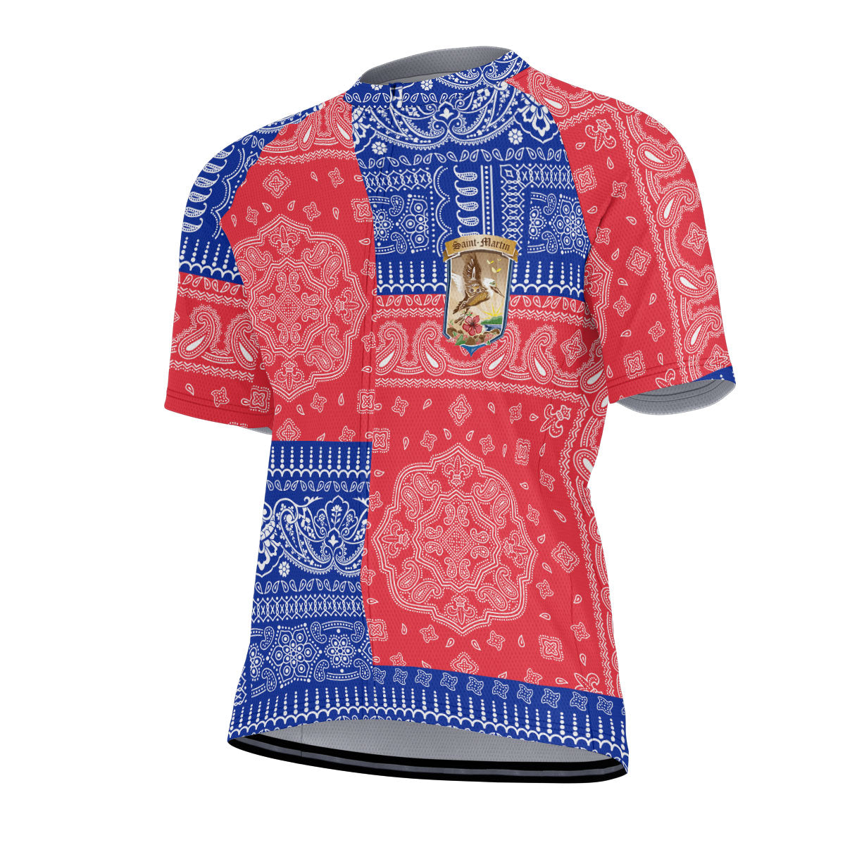 Saint Martin Men Cycling Jersey Flag And Paisley Basic Style 2