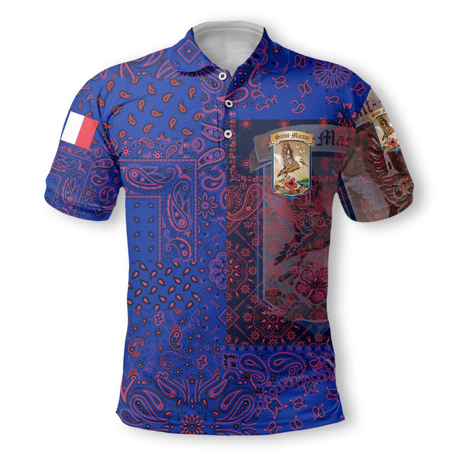 Saint Martin Polo Shirt Paisley Flag And Skull Style 2