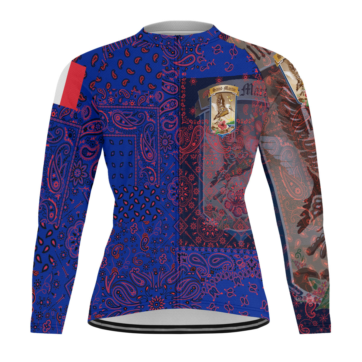 Saint Martin Raglan Men Cycling Jersey Long Sleeve Paisley Flag And Skull Style 1