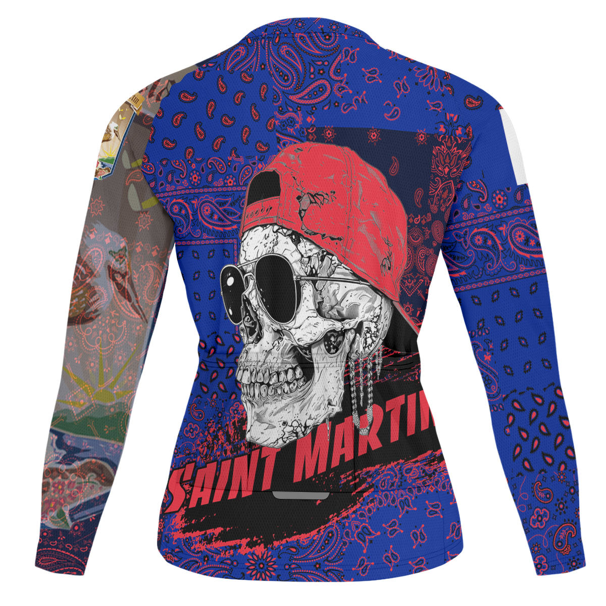 Saint Martin Raglan Men Cycling Jersey Long Sleeve Paisley Flag And Skull Style 2