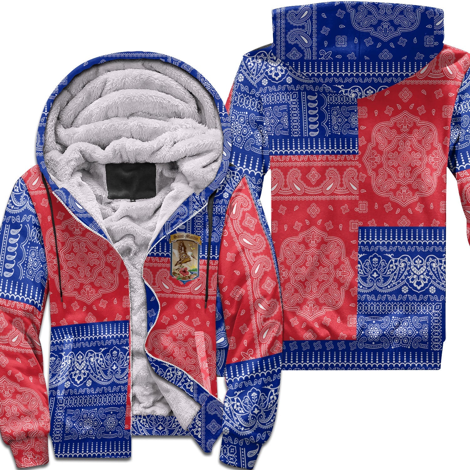 Saint Martin Sherpa Hoodie Flag And Paisley Basic Style 1