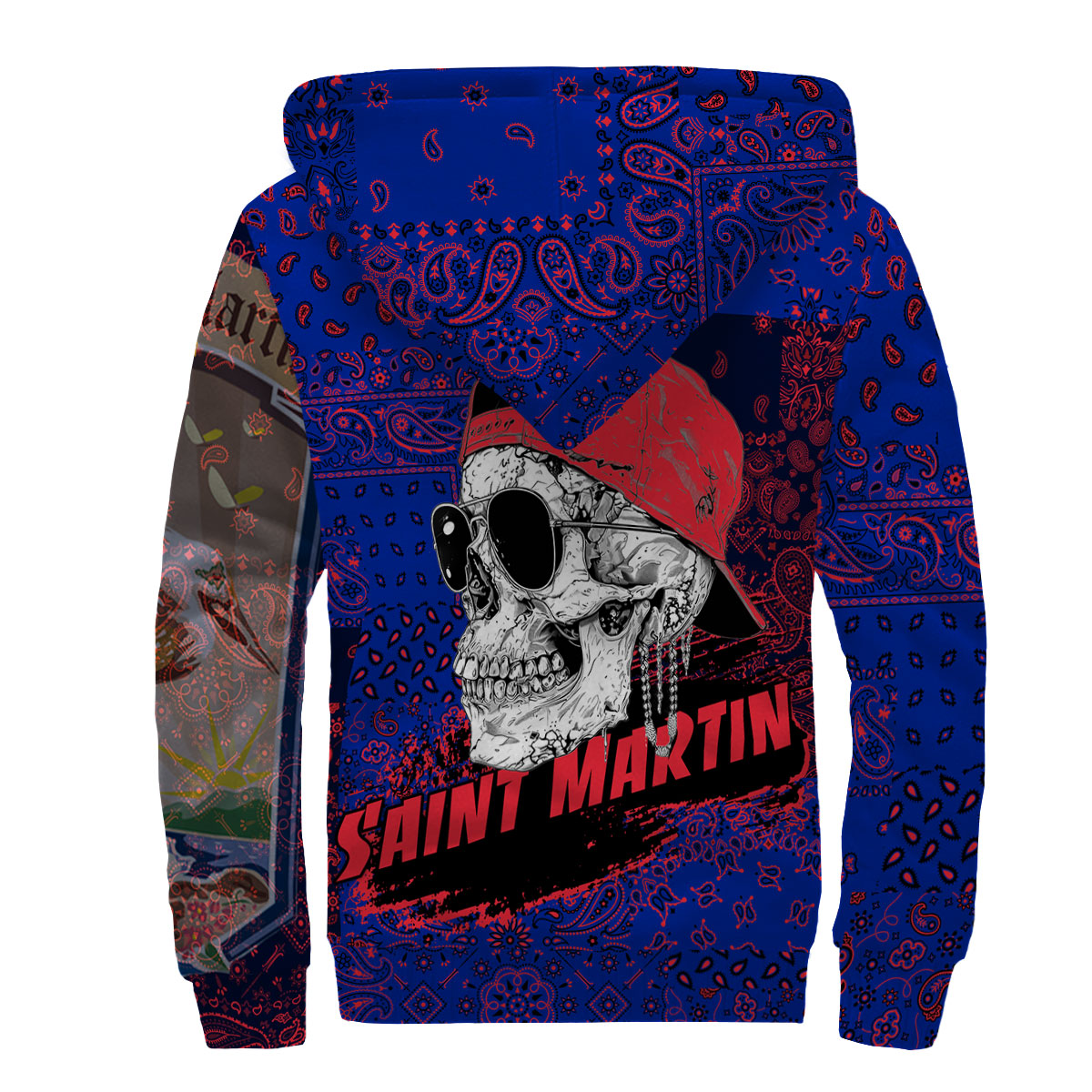 Saint Martin Sherpa Hoodie Paisley Flag And Skull Style 2