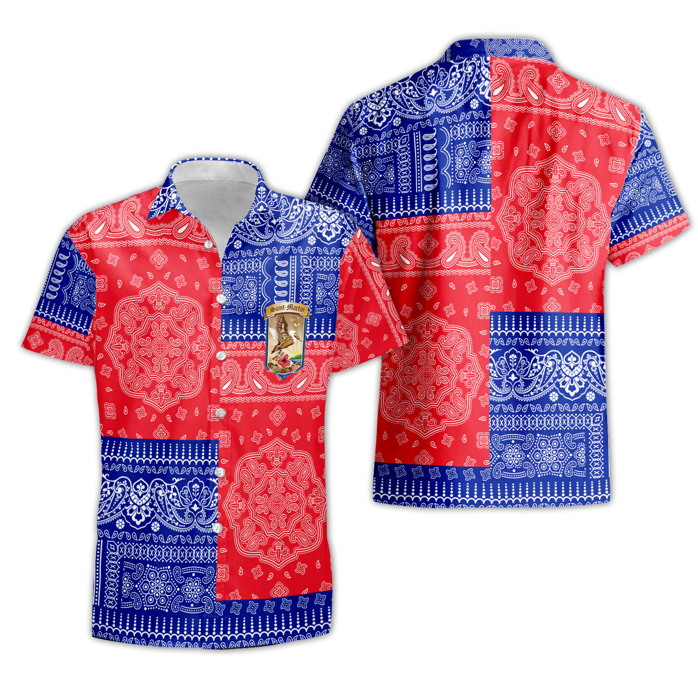 Saint Martin Short Sleeve Shirt Flag And Paisley Basic Style 1