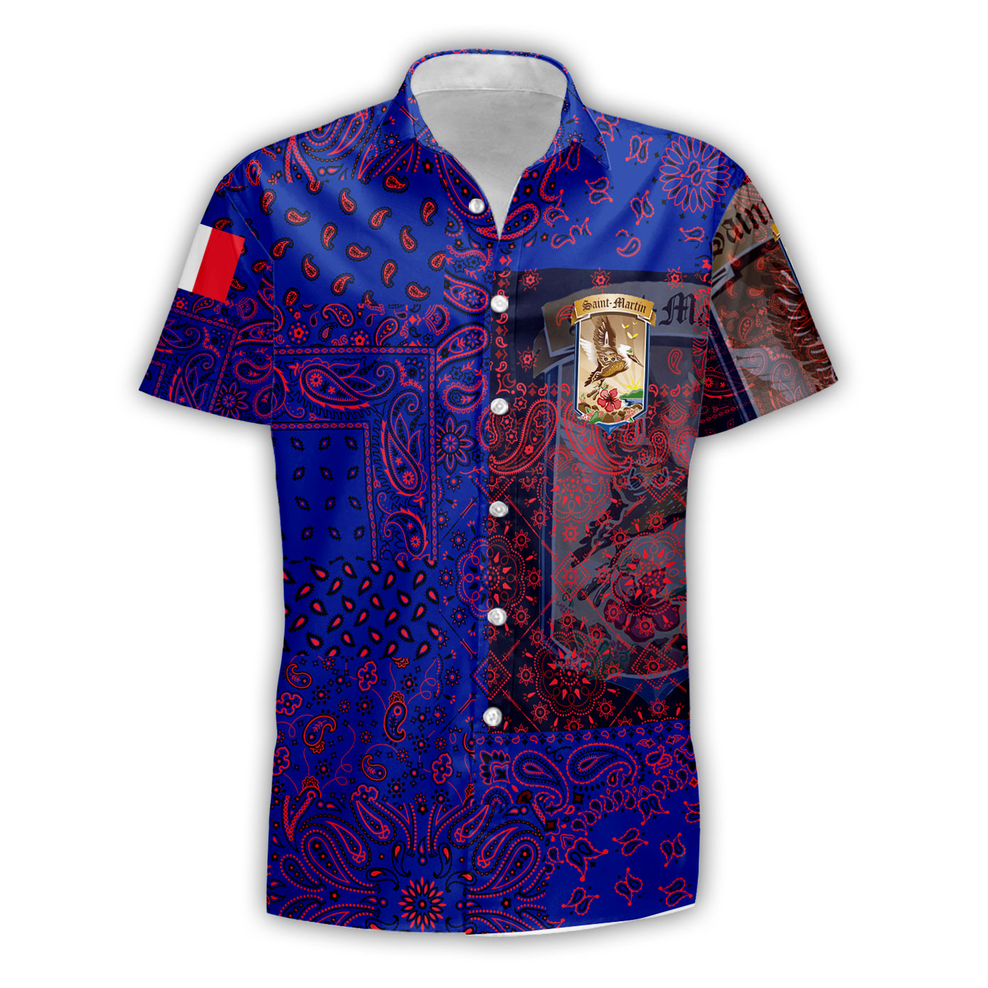 Saint Martin Short Sleeve Shirt Paisley Flag And Skull Style 1